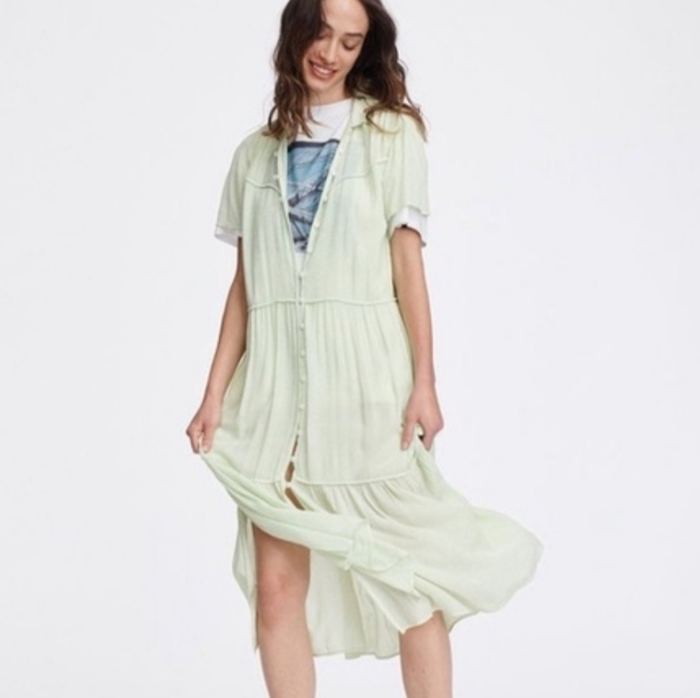 rag & bone Light Libby Tiered Seam Crinkle Dress In Luna Moth Green - Picture 10 of 16
